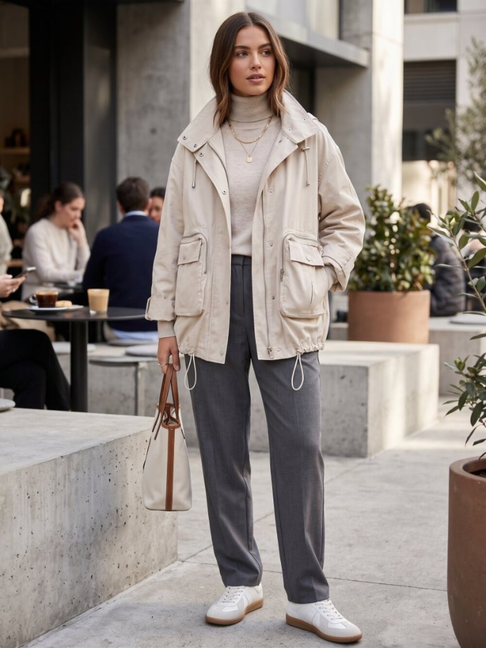 ZARA Beige Collared Snap-Front Jacket